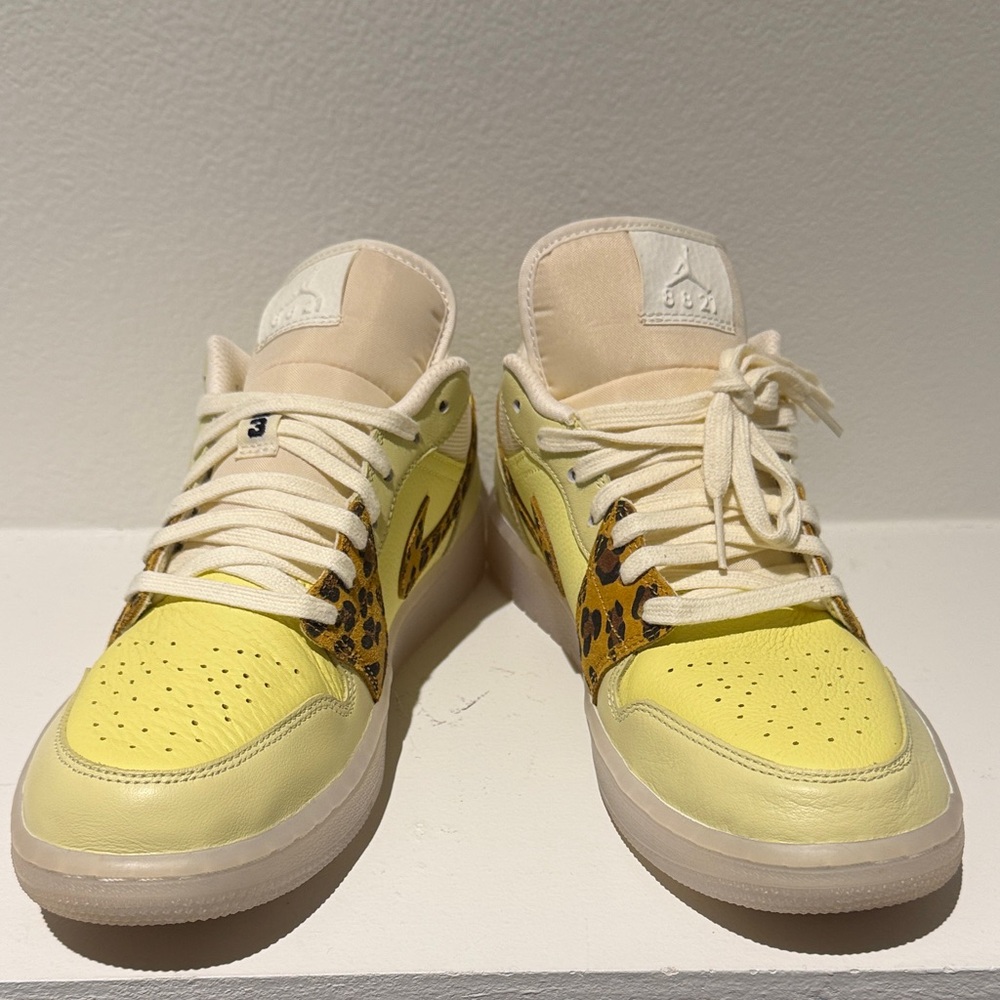 Nike Air Jordan Yellow and Cream Sneakers with Leopard Print, Size US 11